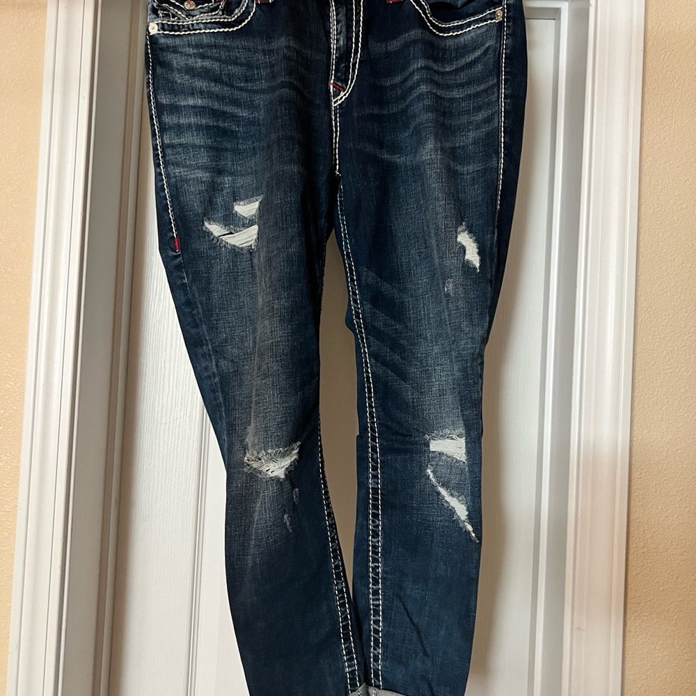 True Religion Blue Boyfriend Jeans Distressed Style